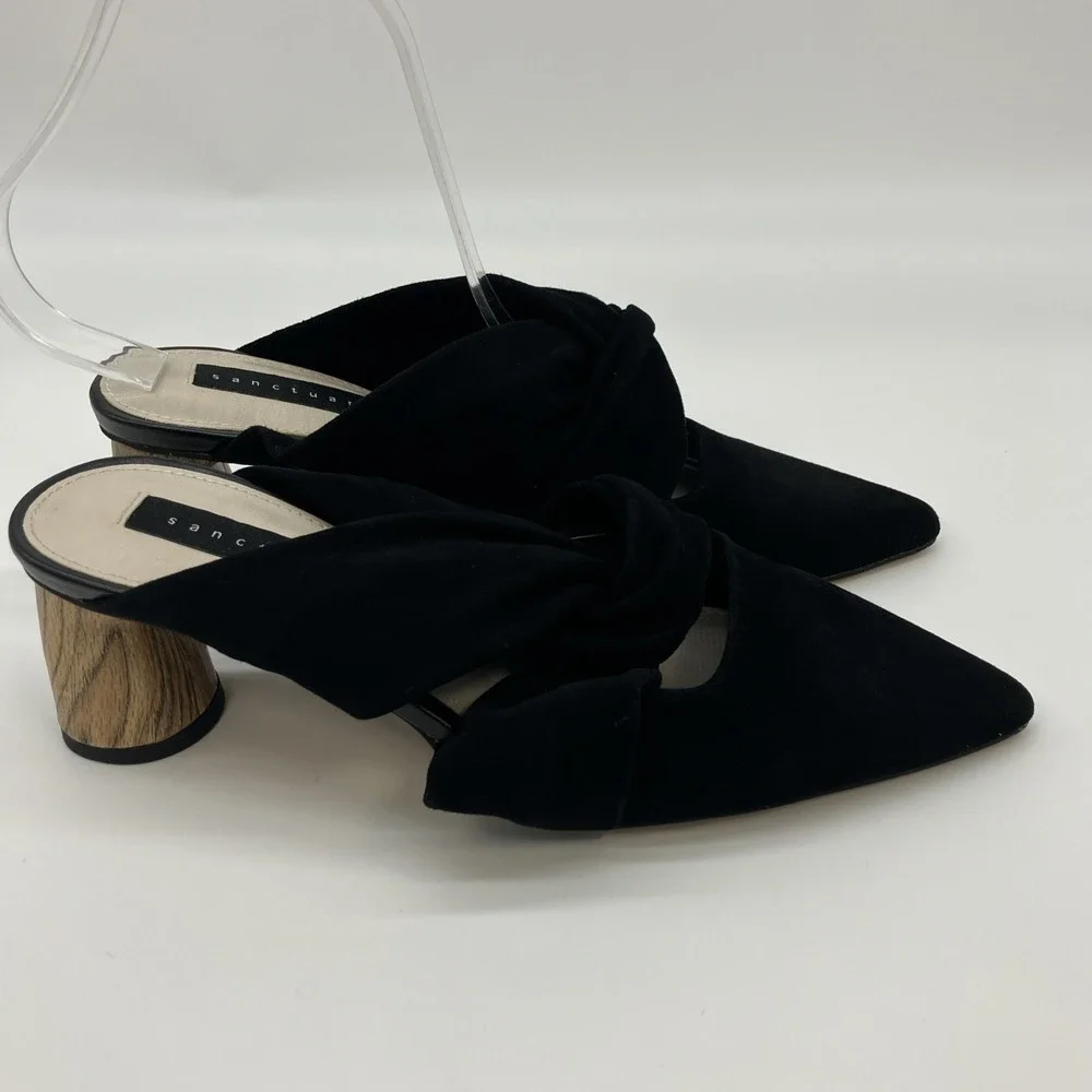 Sanctuary Sunset 2.0 Black Suede‎ Mule Wooden Block Heel Shoes 6M Luxury